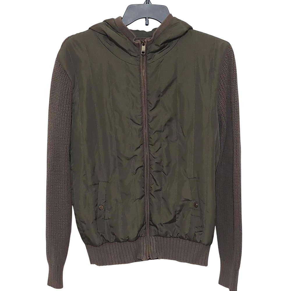 Marc New York Andrew Marc Mens Olive Green Hybrid Quilted Knit Hooded Jacket M